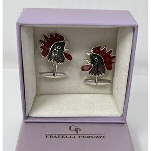 Rooster Cufflinks 925 STERLING SILVER Fratelli Peruzzi Handcrafted in‎ Italy
